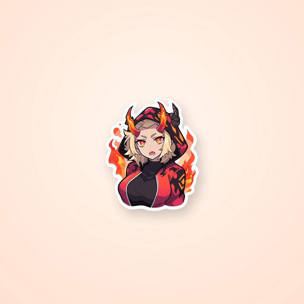 Anime Girl with Fiery Horns Sticker