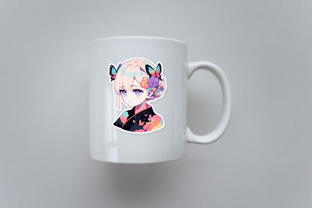 Anime Girl with Butterflies Sticker