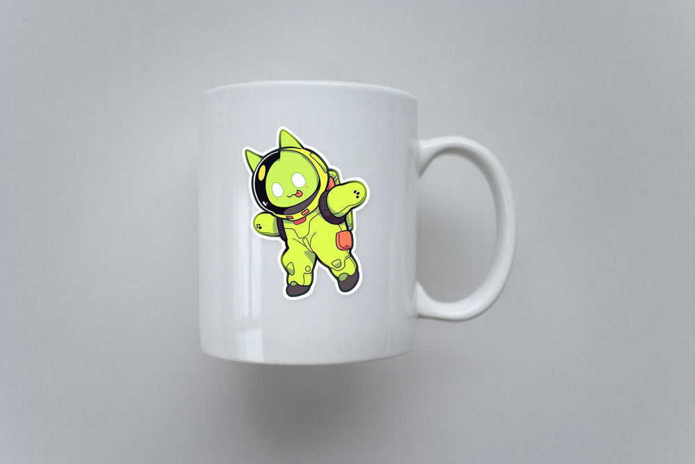 Funny Acid Green Kitty Astronaut Sticker