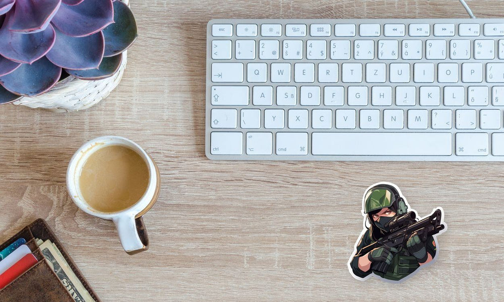 Girl in Combat Readiness with Weapon Sticker