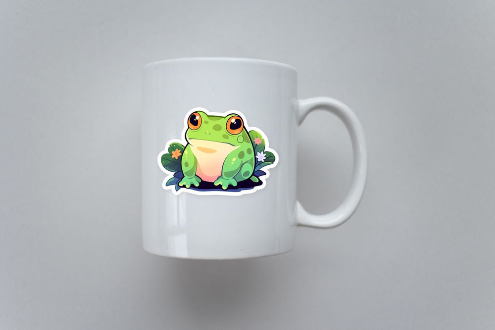 Aesthetic Green Frog on Leaves Sticker