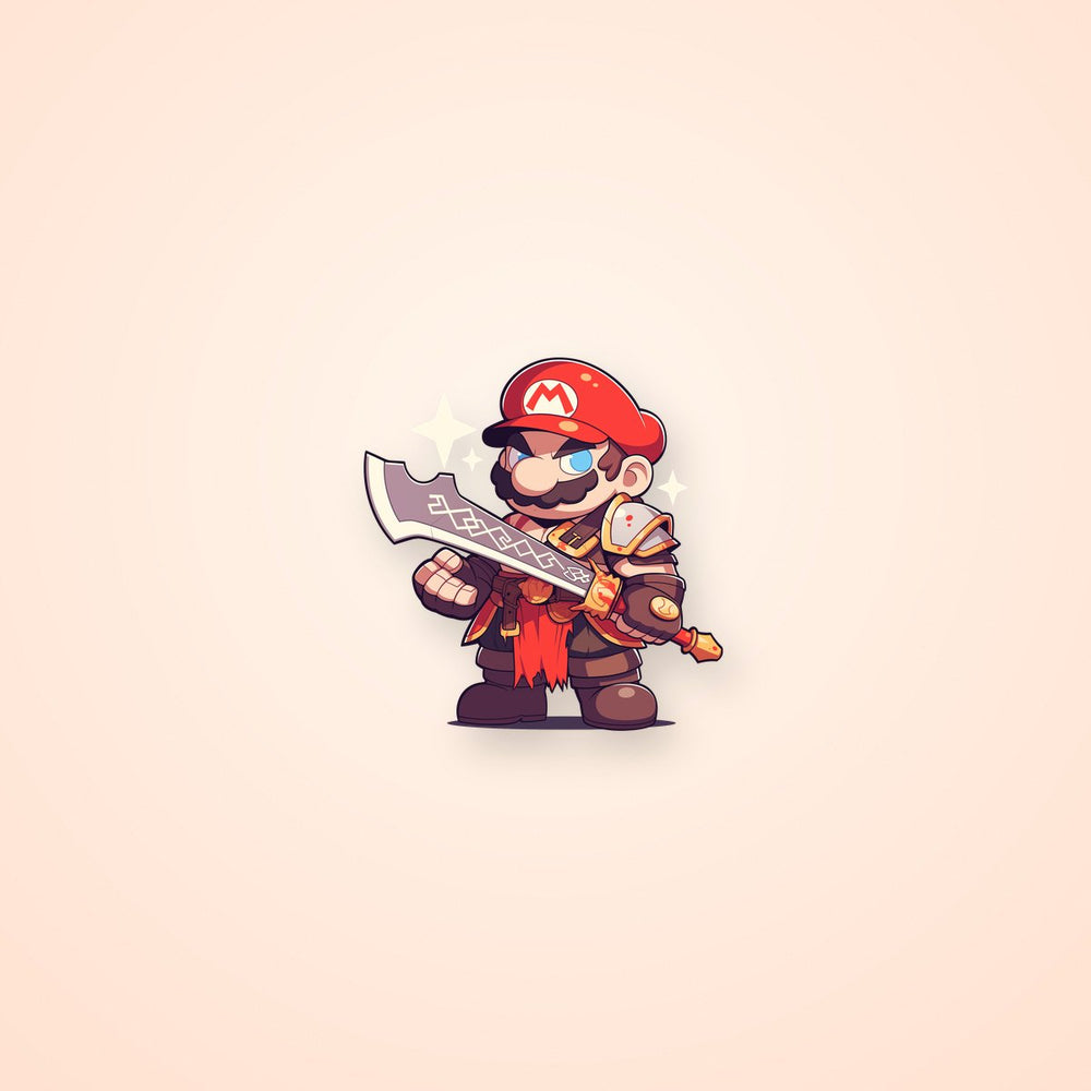 Mario Warrior Kratos Sword Sticker