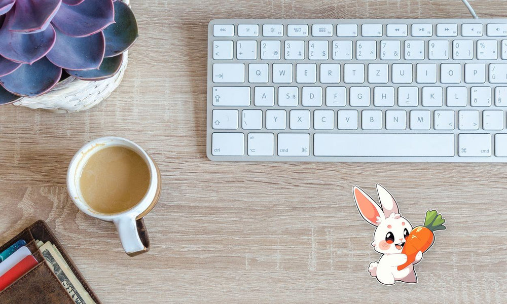 Happy White Bunny with Carrot Sticker