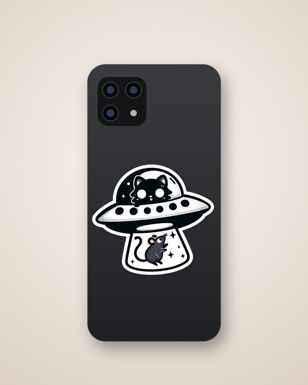UFO Cat Abducting Mouse Sticker