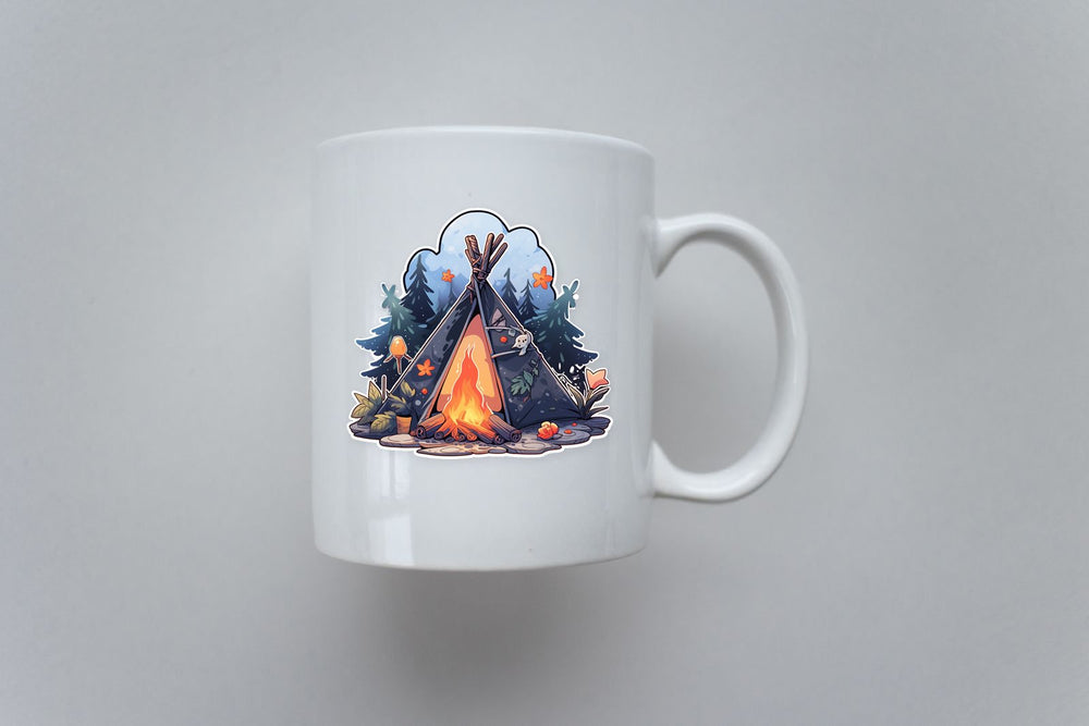 Tent and Campfire in the Woods Sticker