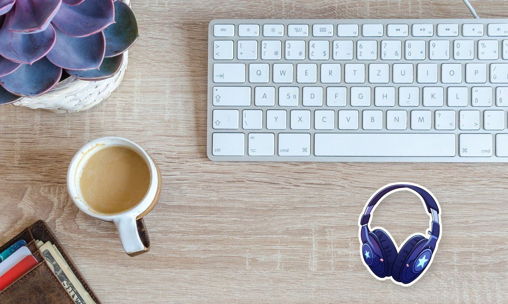 Dark Blue Headphones with Stars Sticker