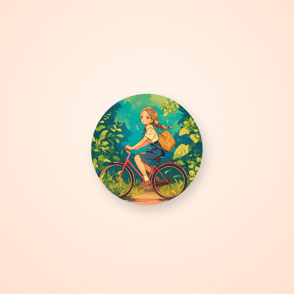Anime Girl on Bike Round Sticker