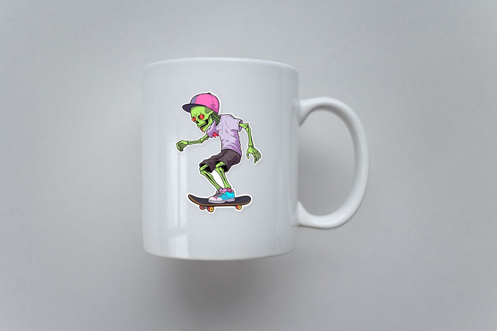 Green Skeleton Skateboarding Sticker