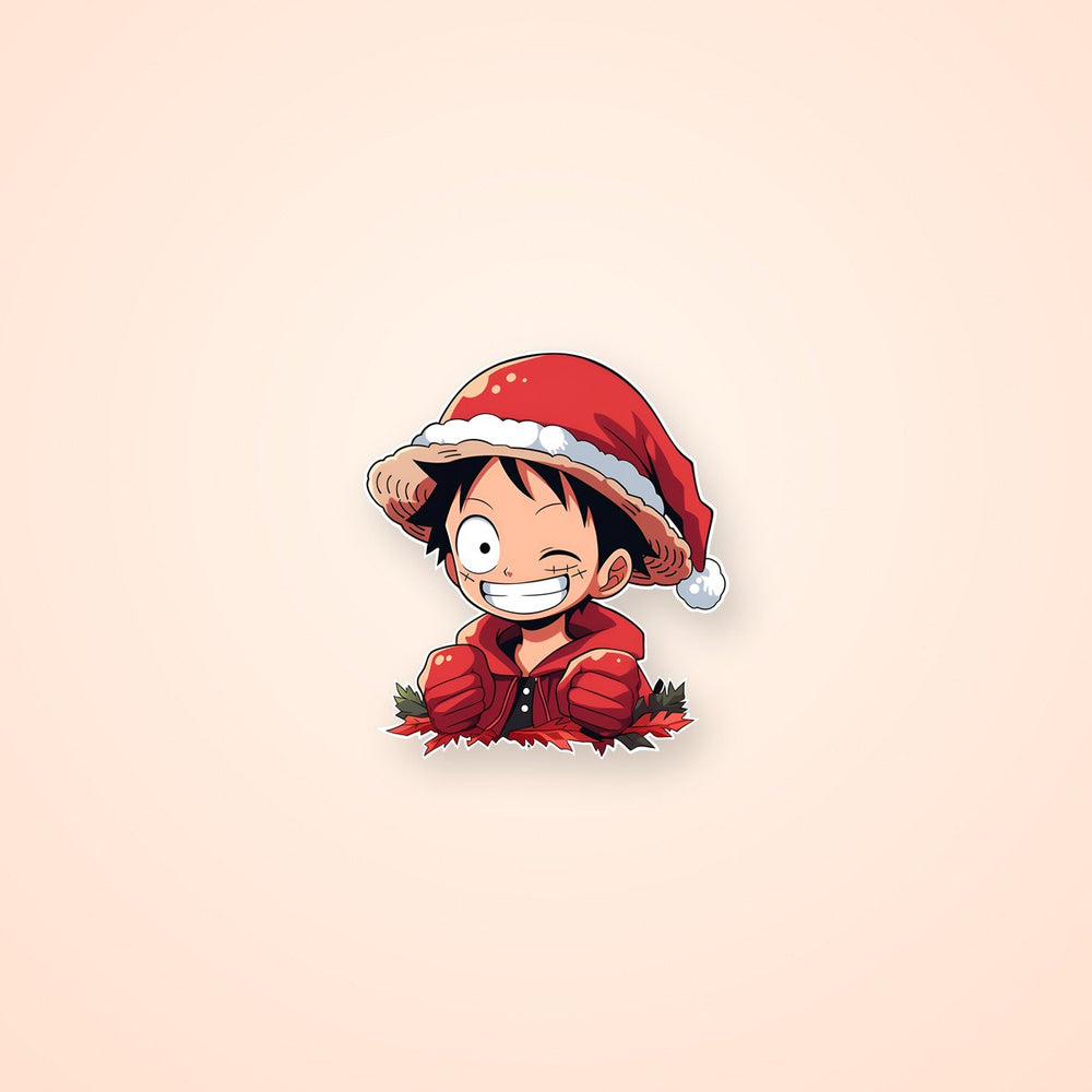 Funny Monkey D. Luffy in Christmas Outfit Sticker