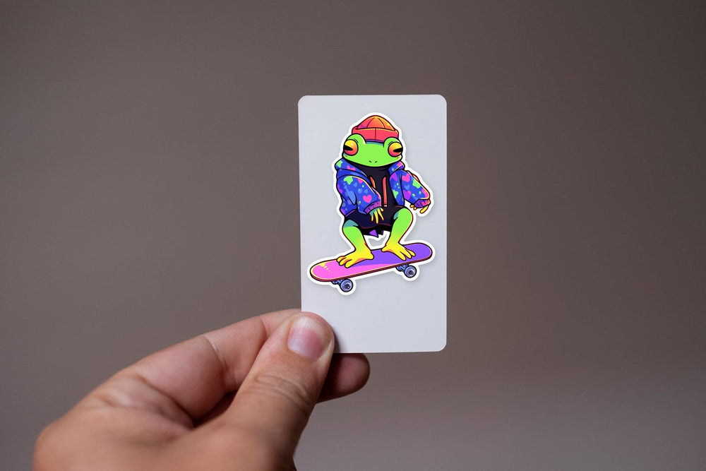 Colorful Trippy Frog on Skateboard Sticker