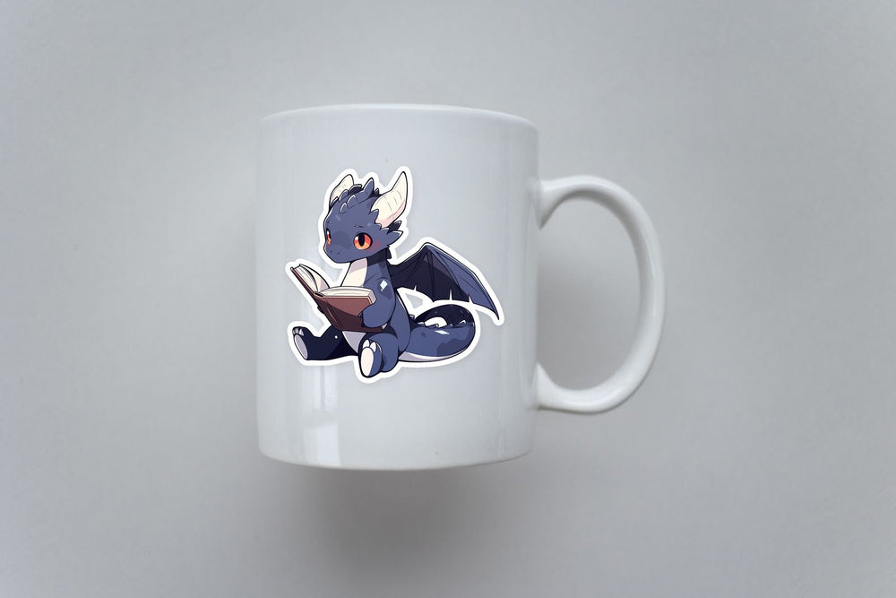Cute Gray Dragon Reading Book Sticker