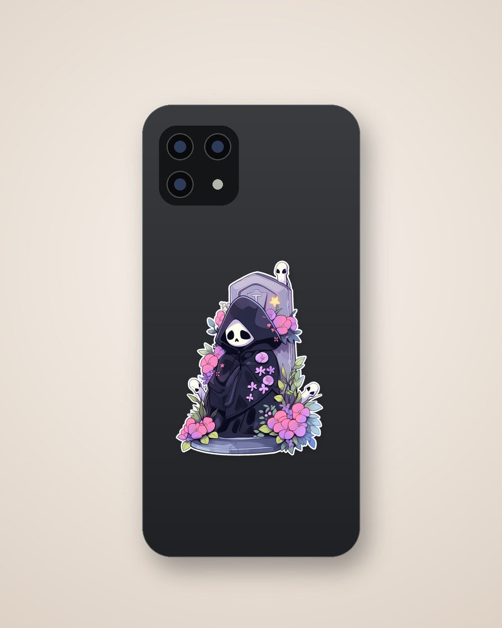 Graveyard Ghost & Flowers Halloween Sticker