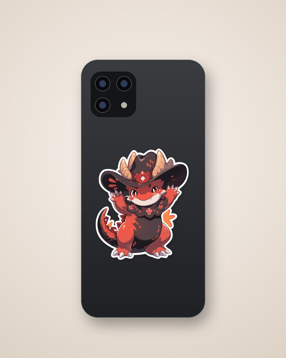 Cute Red Dinosaur in Hat Sticker