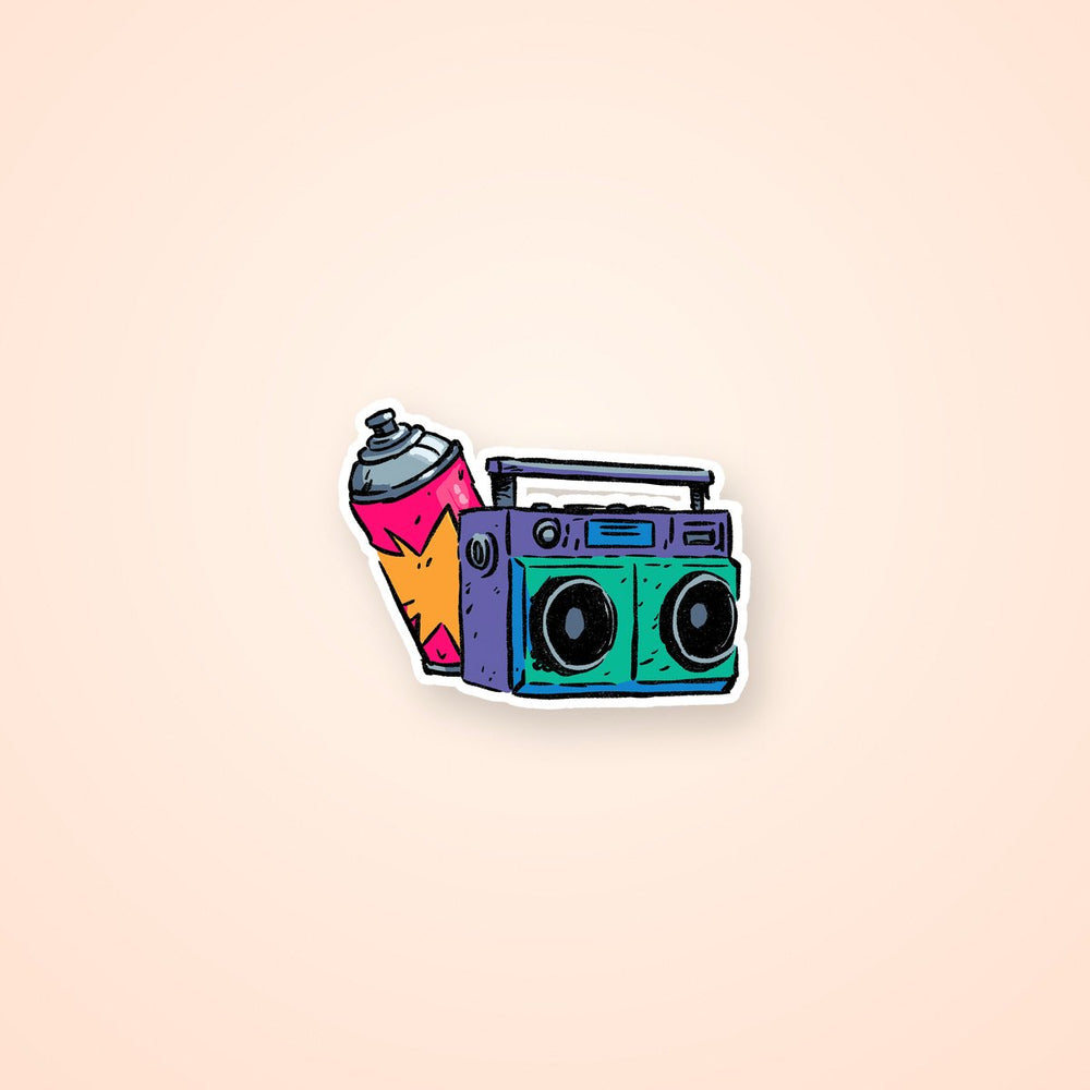 Retro Boombox & Spray Can Graffiti Sticker