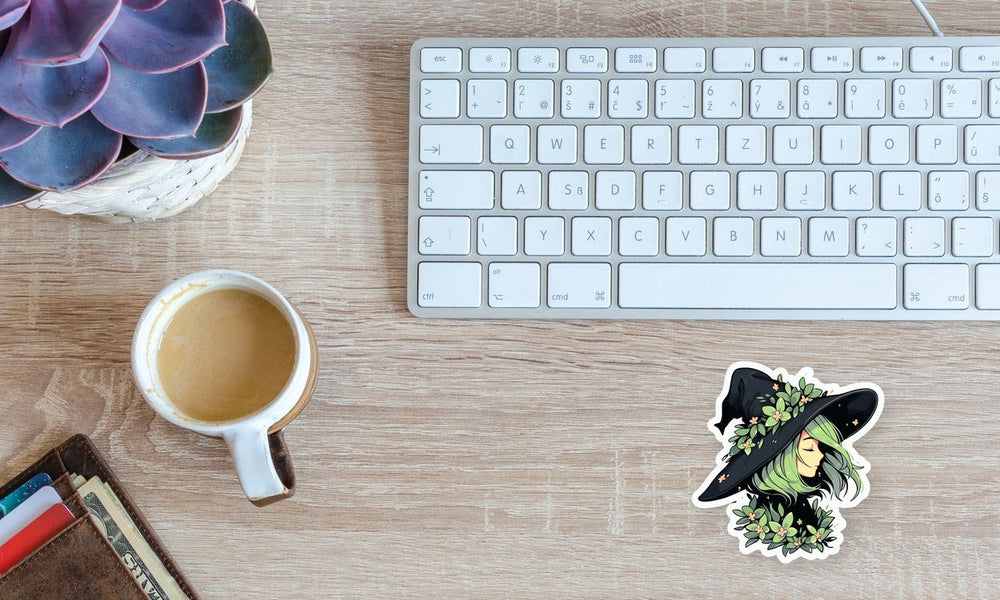 Halloween Witchy Girl Black & Green Sticker