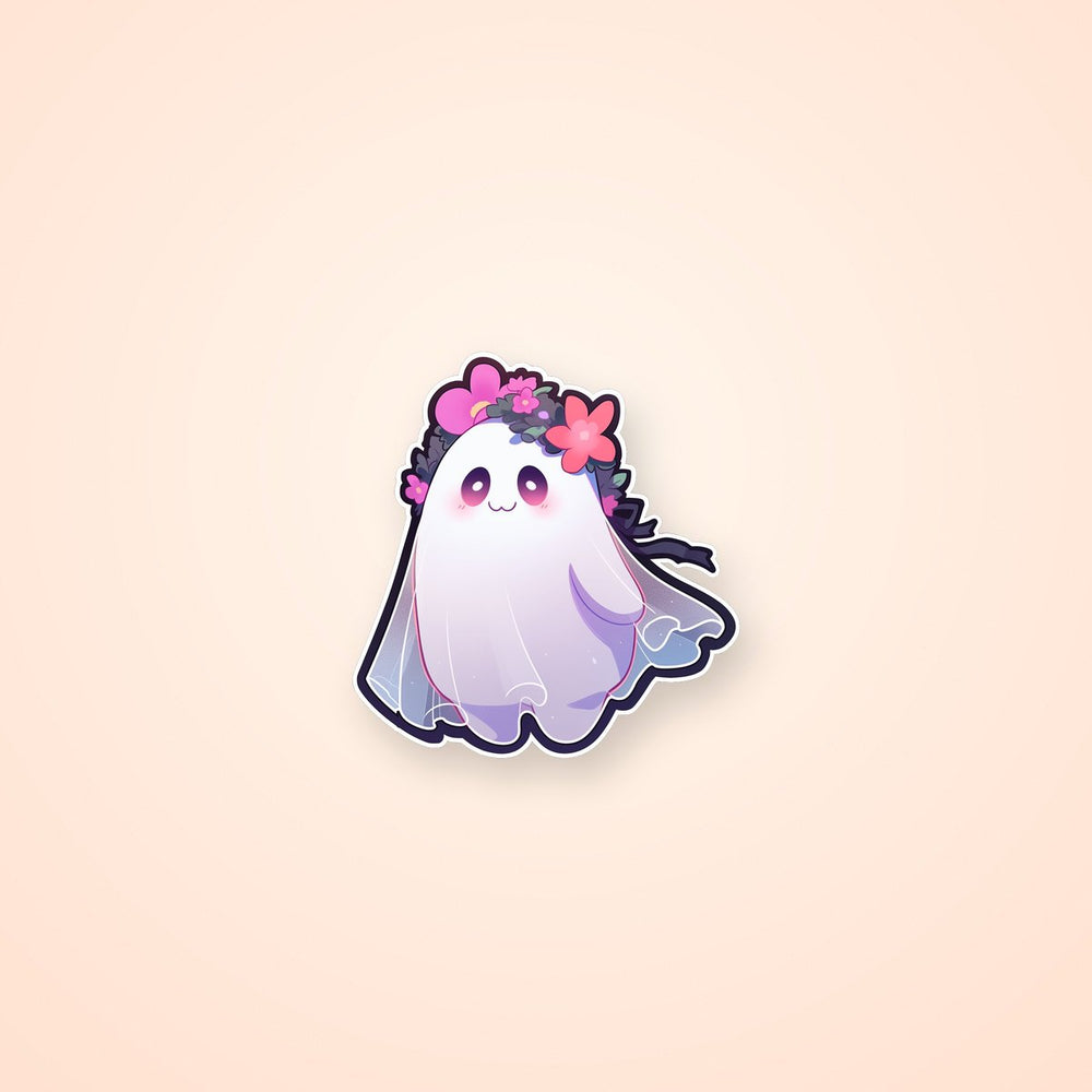 Cute Ghost with Flower Wreath Sticker