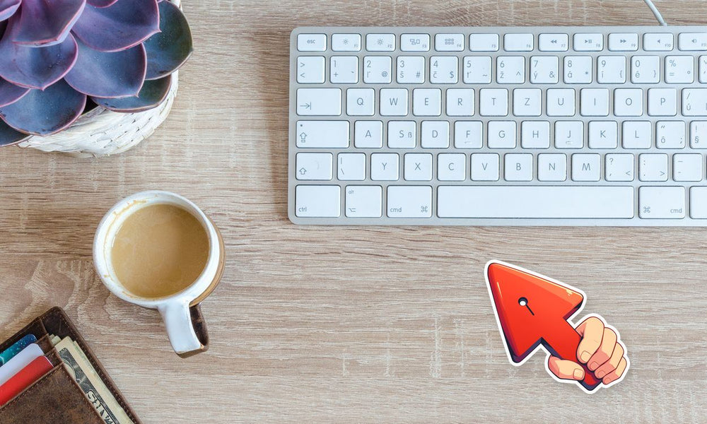 Hand Holding Red Arrow Sticker