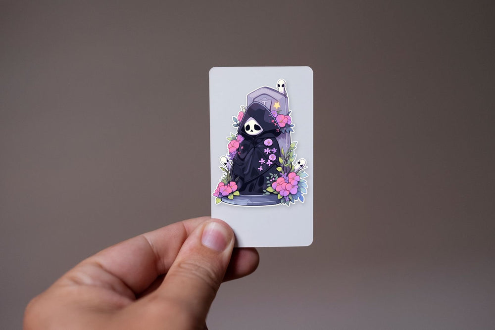 Graveyard Ghost & Flowers Halloween Sticker