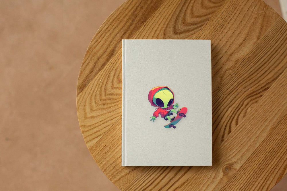 Skateboarding Alien in Red Hoodie Sticker