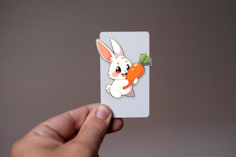 Happy White Bunny with Carrot Sticker