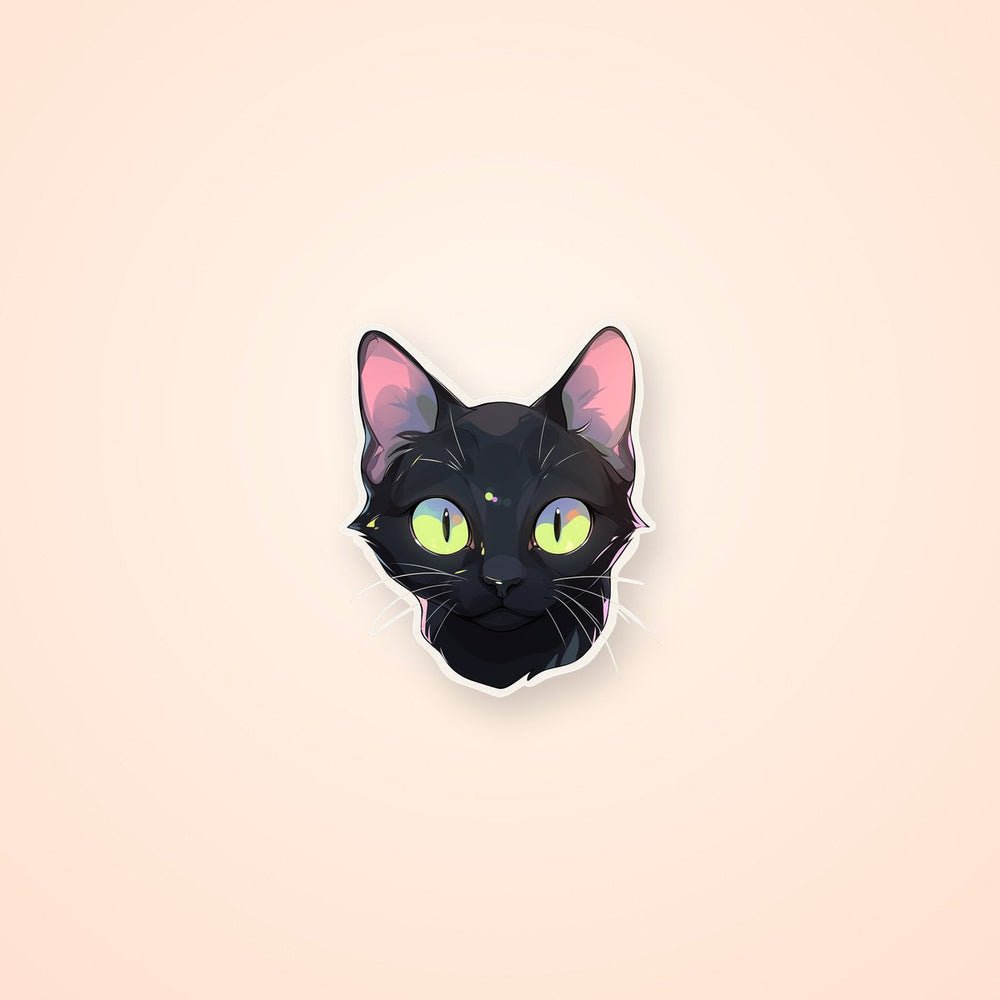 Green-Eyed Black Cat Head Art Sticker