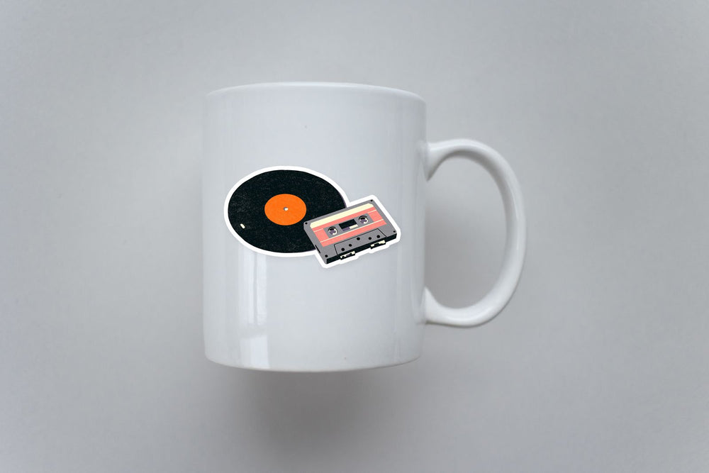 Retro Vinyl Record and Cassette Tape Sticker
