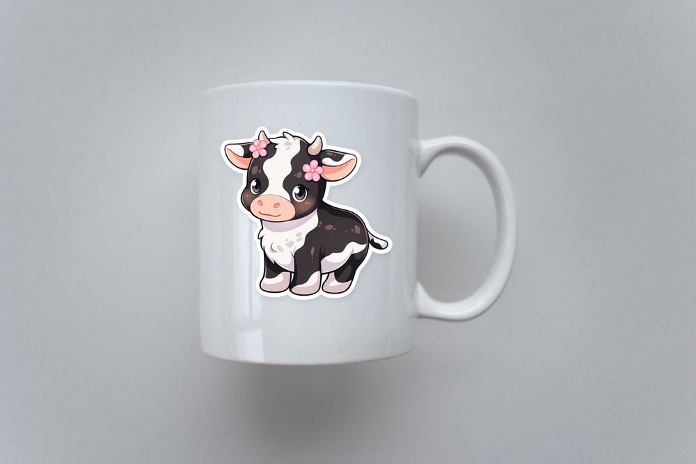 Cute Baby Cow with Flowers Sticker