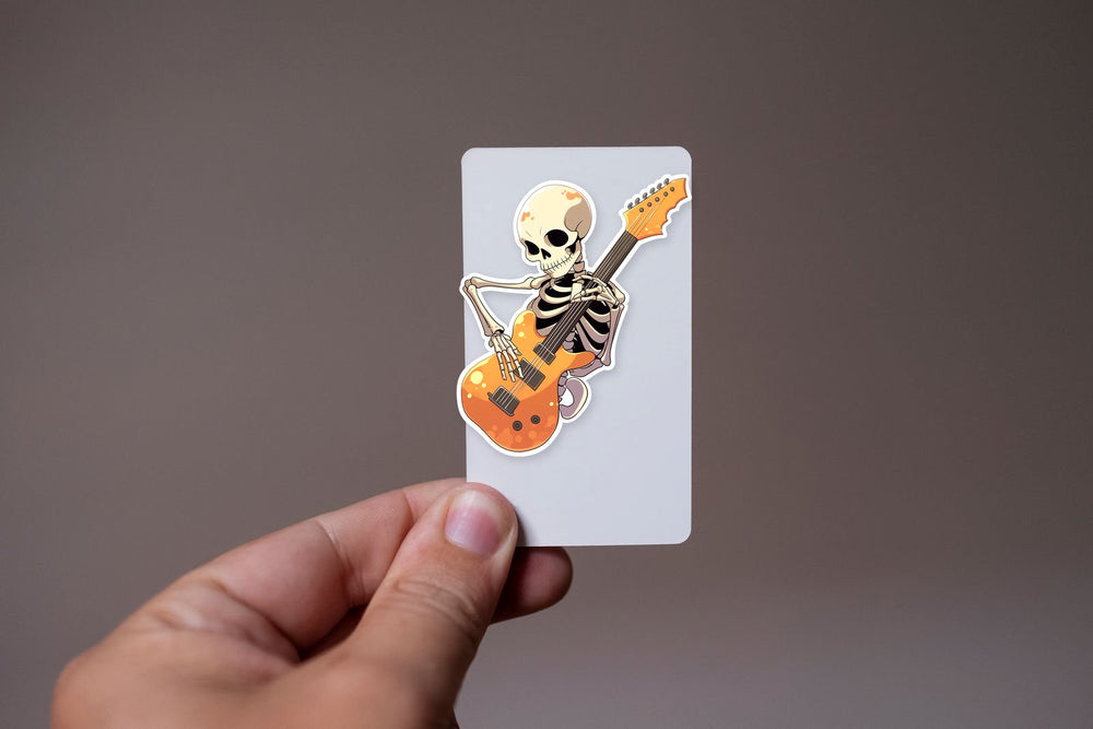 Skeleton Playing Orange Guitar Sticker