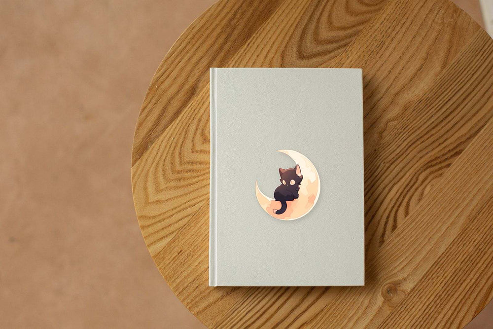 Cute Black Cat Sitting on the Moon Sticker