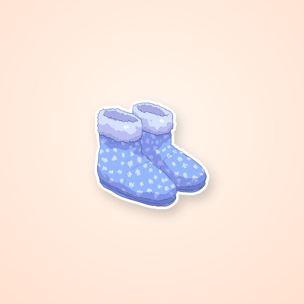 Cozy Fluffy Winter Slippers Blue Christmas Sticker