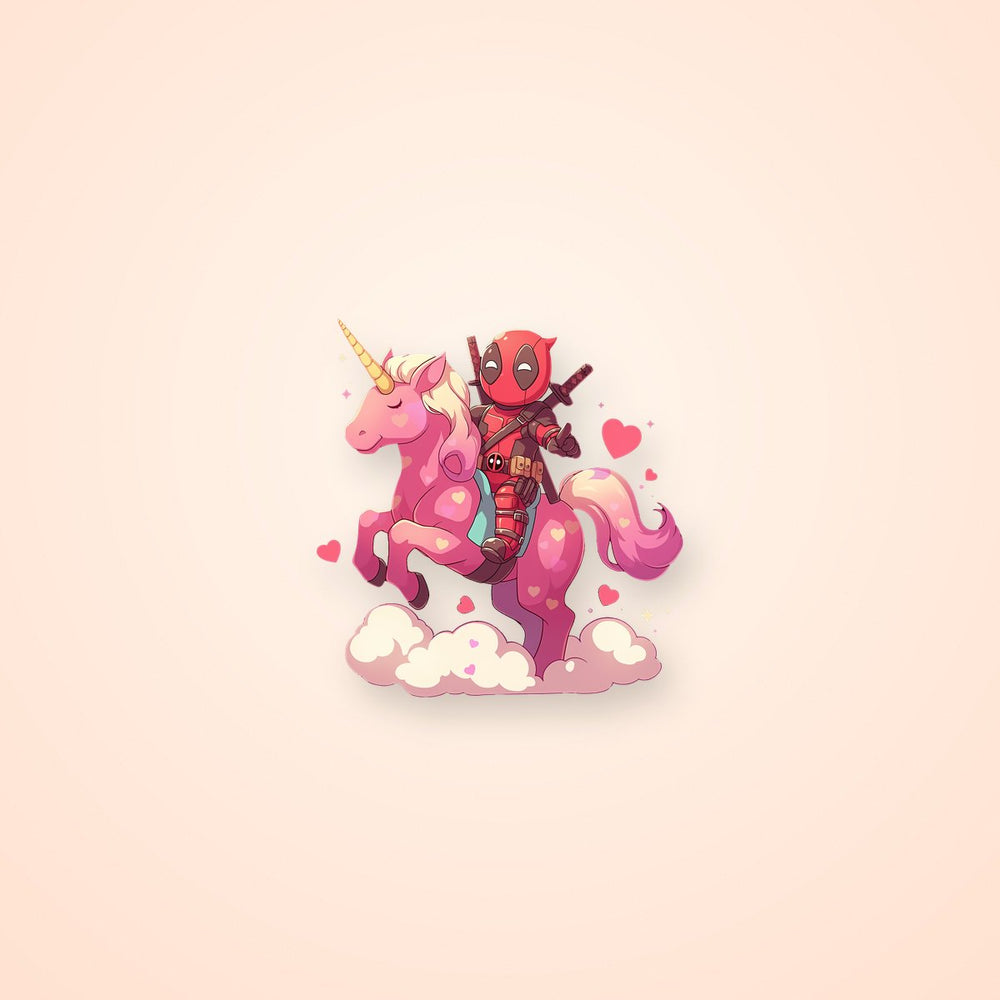 Deadpool Riding Pink Unicorn Sticker