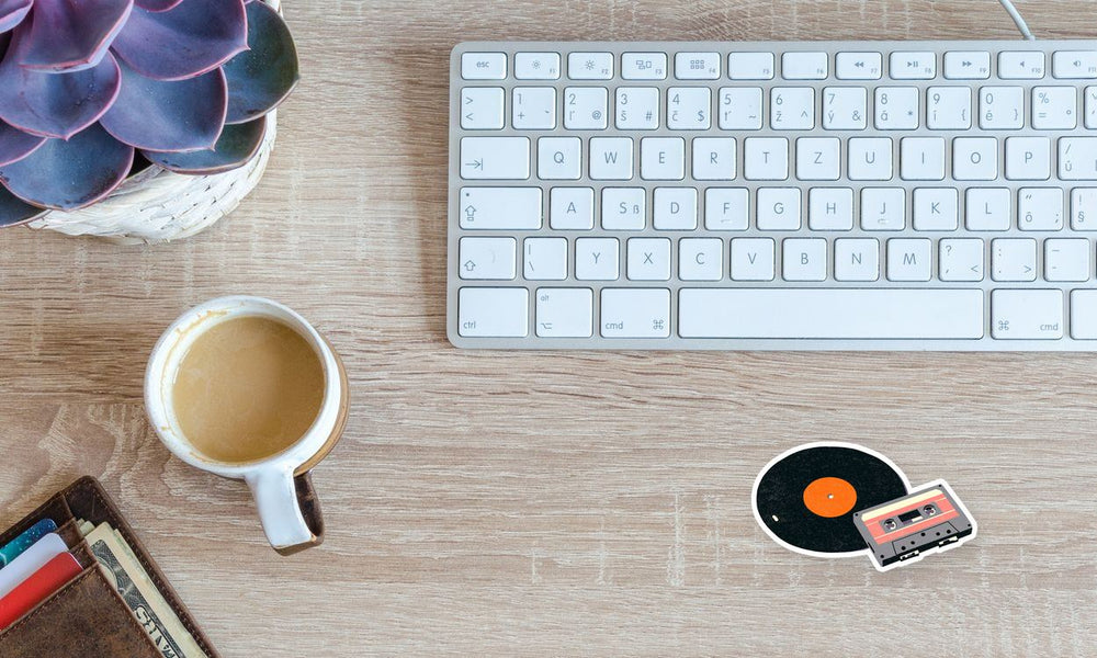 Retro Vinyl Record and Cassette Tape Sticker
