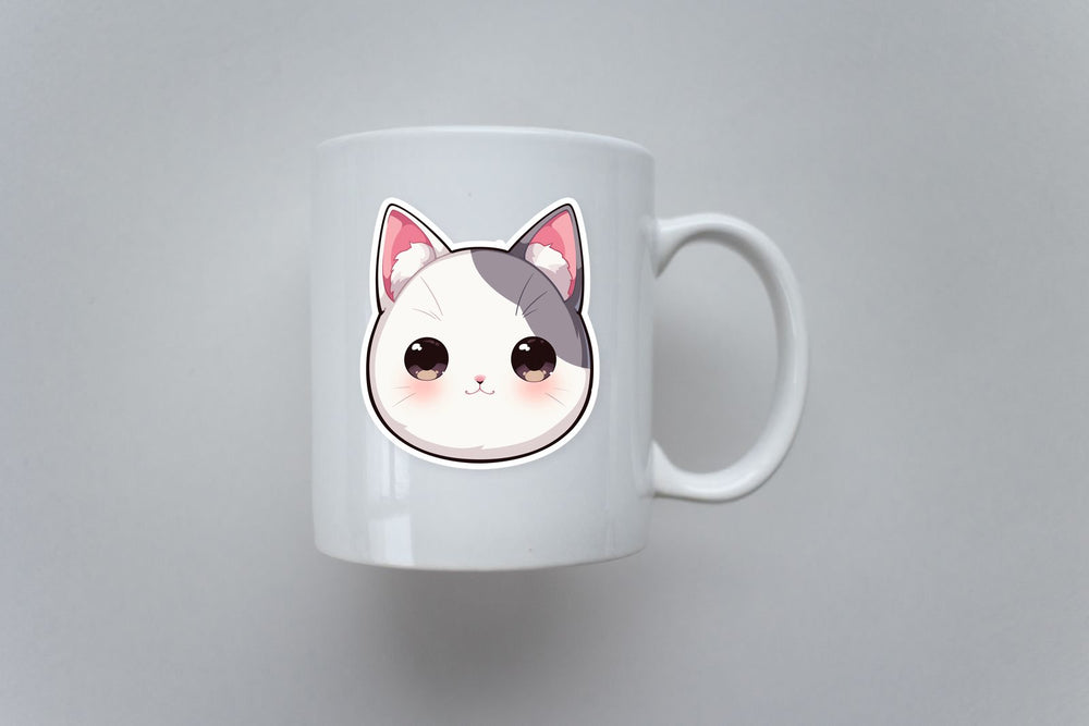 Cute Chibi White Cat Head Sticker