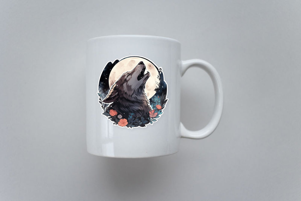 Wolf Howling at the Moon Art Sticker