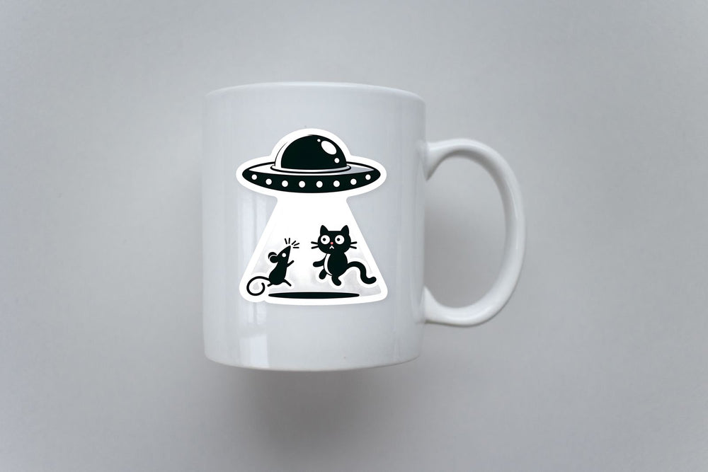 UFO Abducting Cat and Mouse Sticker