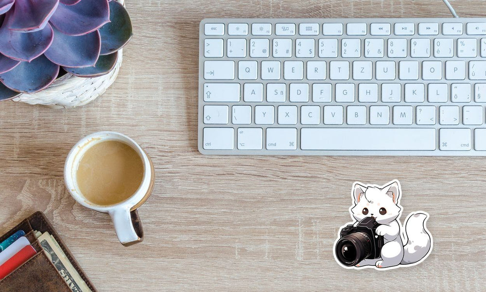 Cute White Cat Photographer Sticker