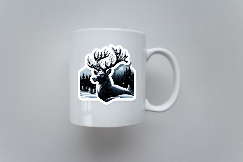 Deer in Winter Forest Art Sticker