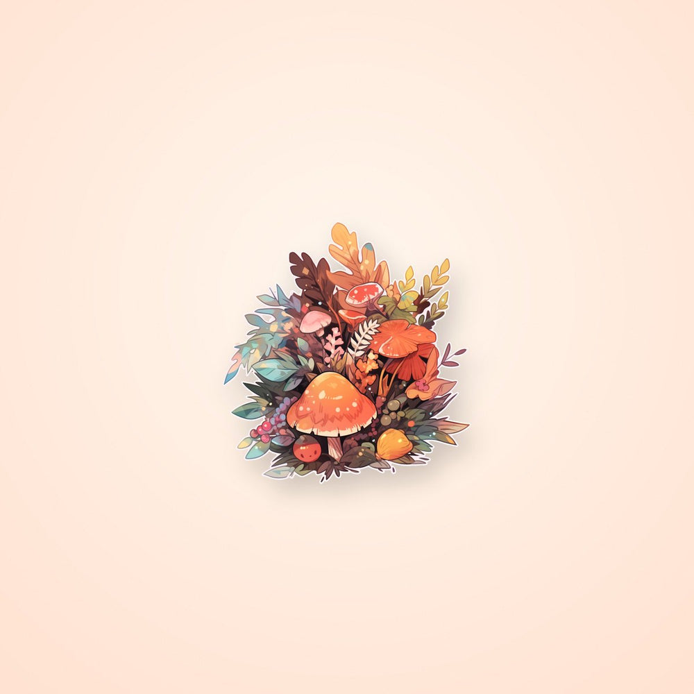 Autumn Leaves and Mushrooms Composition Sticker