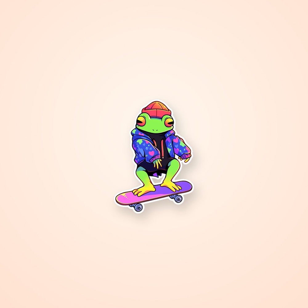 Colorful Trippy Frog on Skateboard Sticker