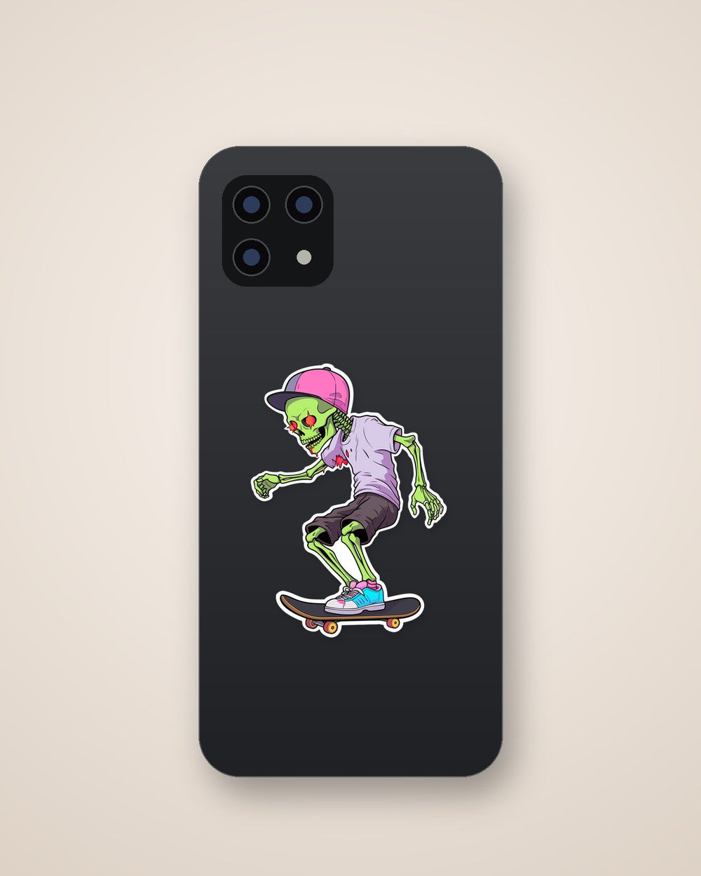 Green Skeleton Skateboarding Sticker