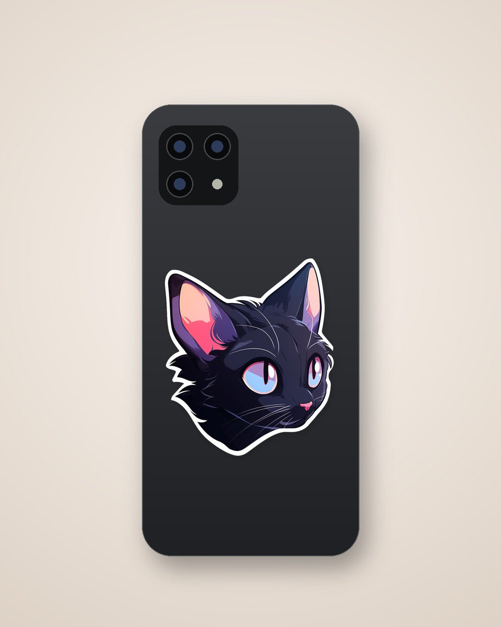 Black Cat Head Cartoon Sticker