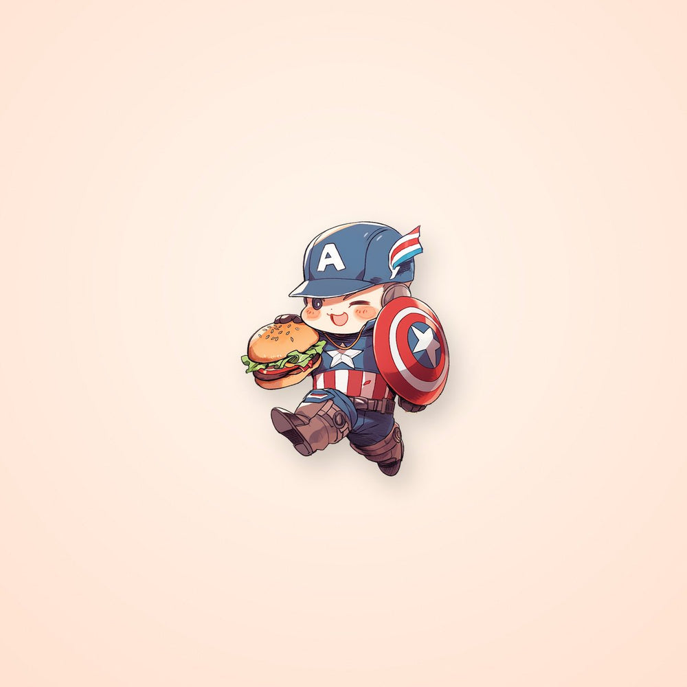 Chibi Captain America with Burger Marvel Sticker