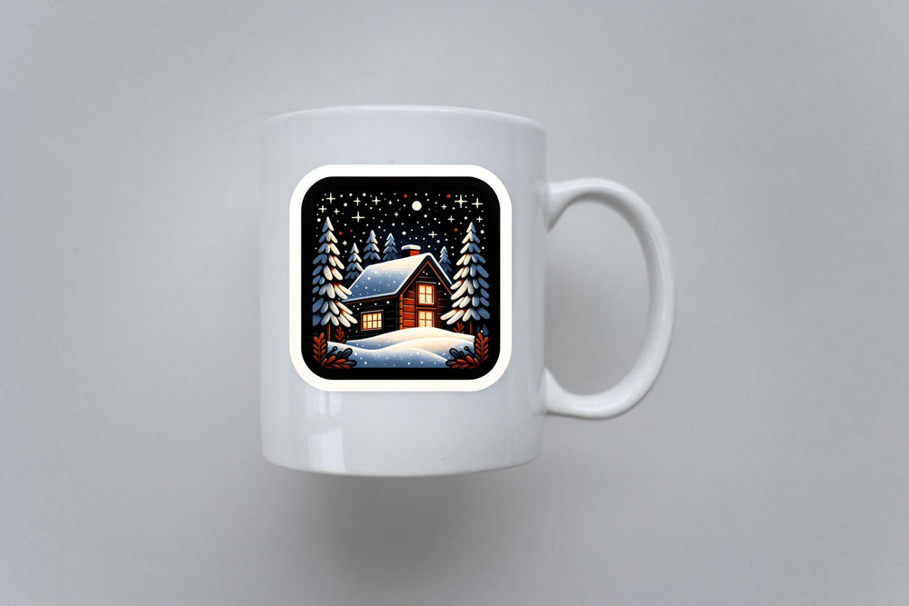 Winter House in Snowy Forest Sticker