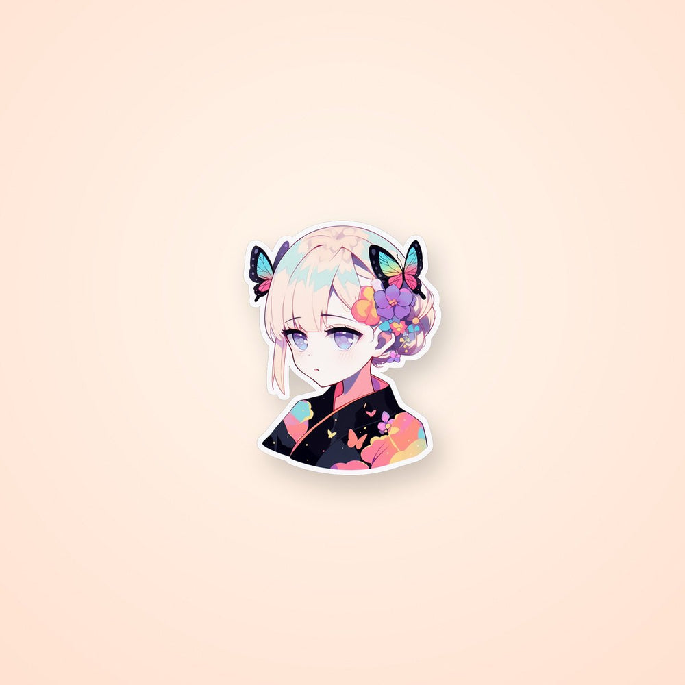 Anime Girl with Butterflies Sticker