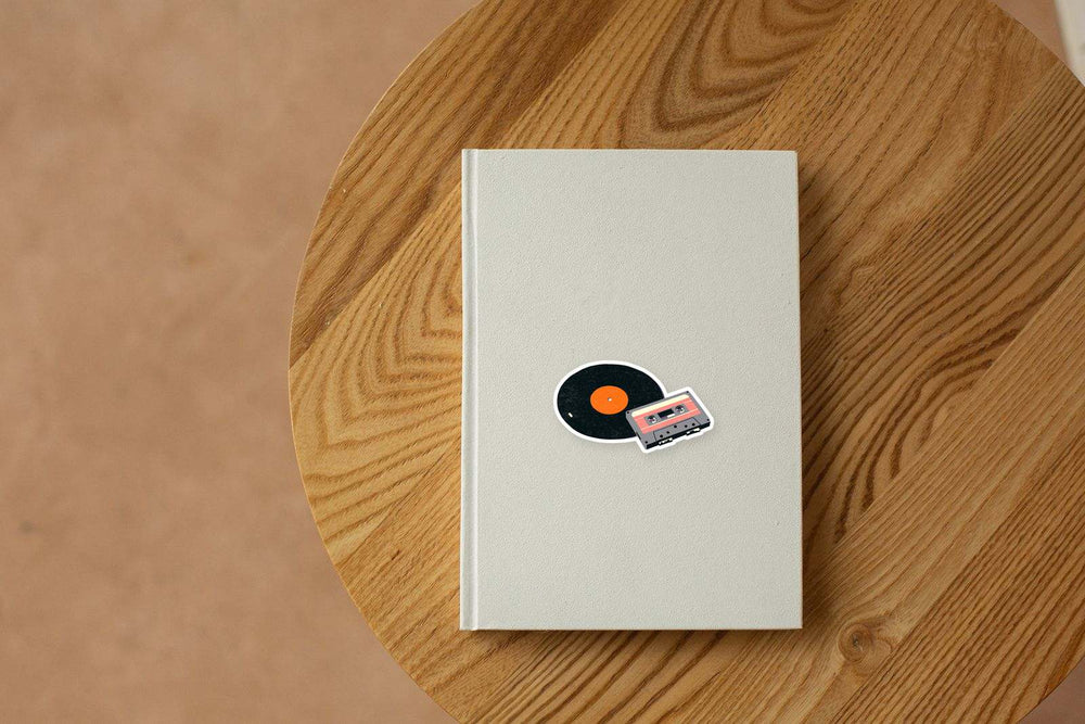 Retro Vinyl Record and Cassette Tape Sticker