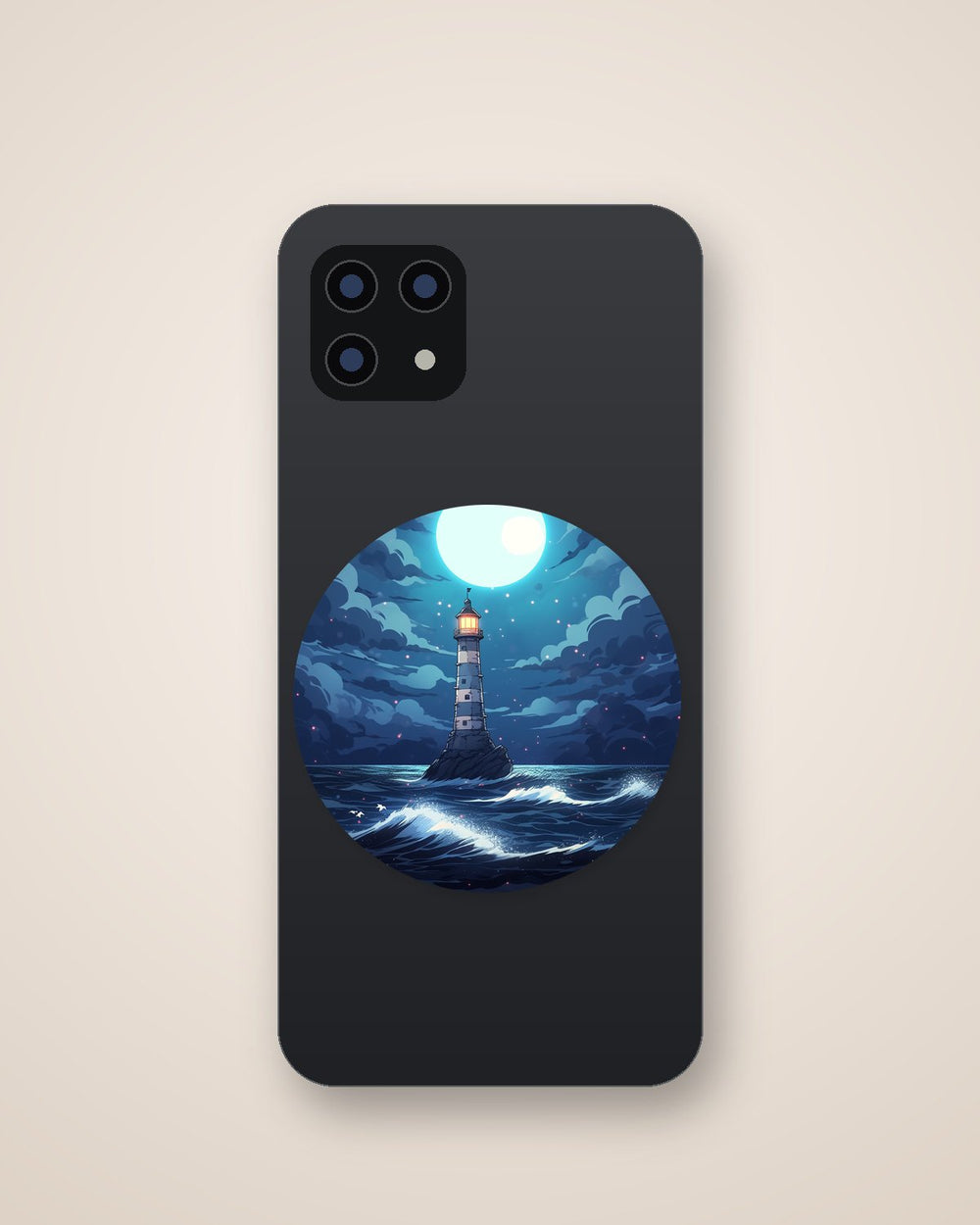 Lighthouse in Night Ocean Round Sticker