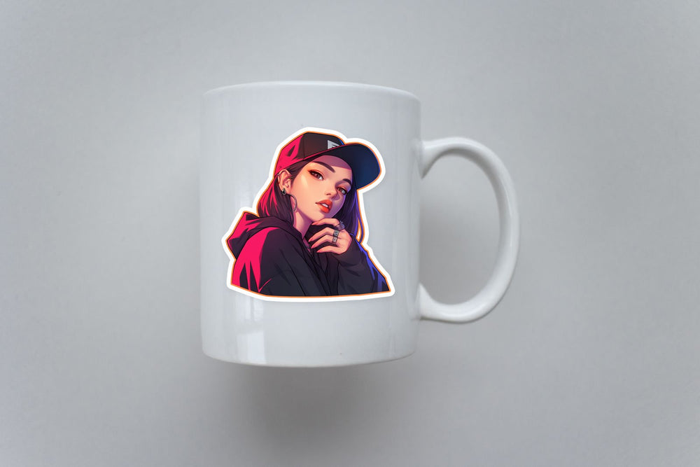 Hypebeast Girl Red Cap Sticker