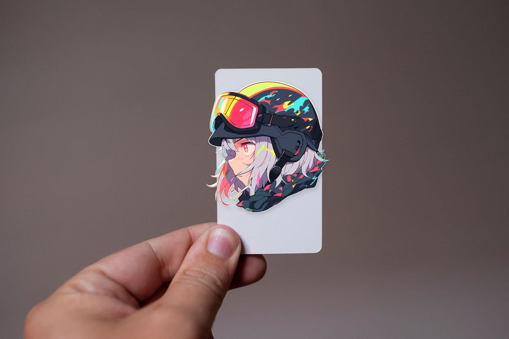Anime Girl in Colorful Helmet Sticker