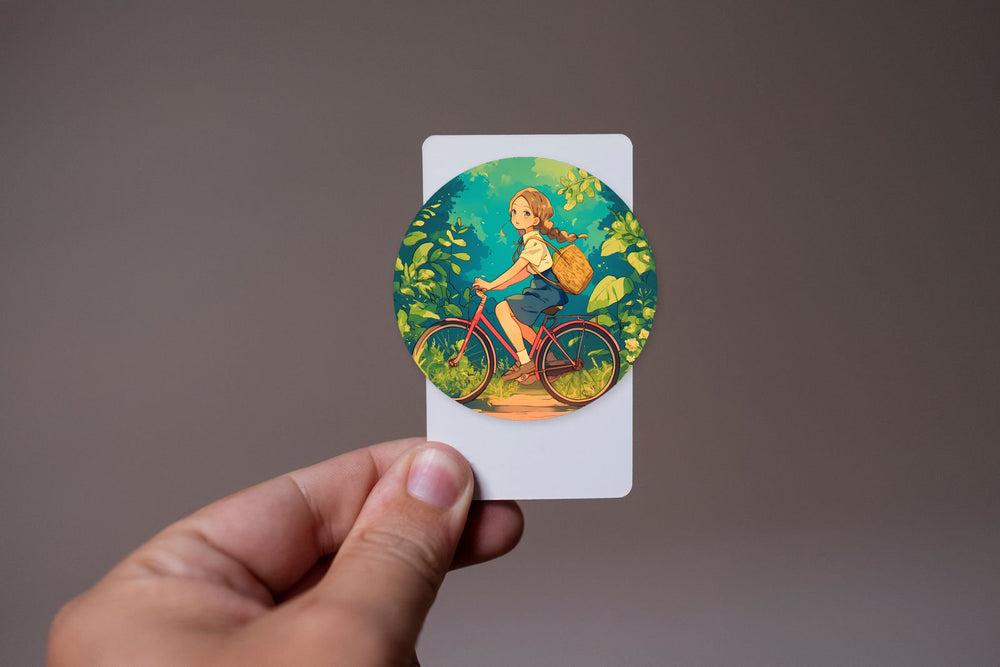 Anime Girl on Bike Round Sticker