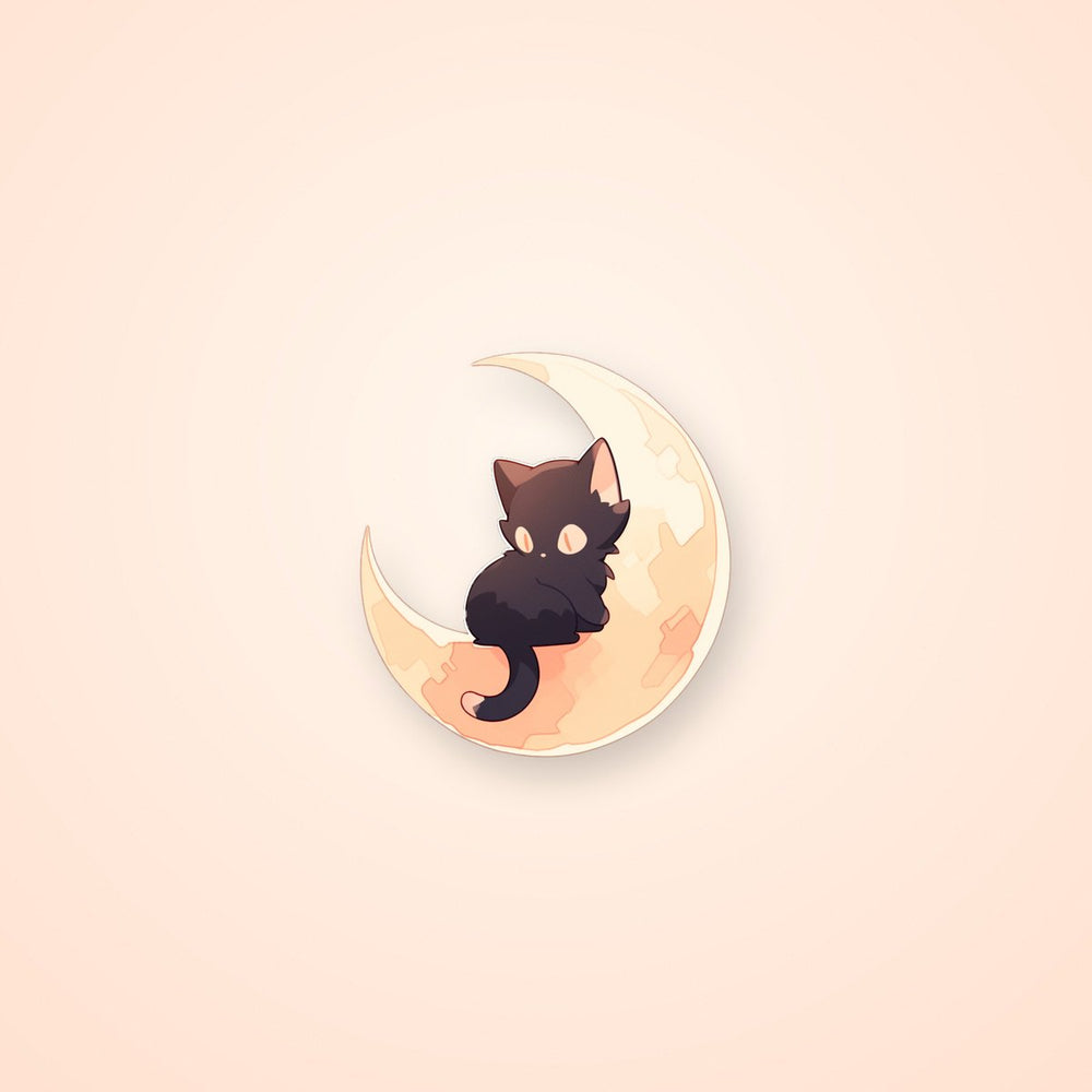 Cute Black Cat Sitting on the Moon Sticker
